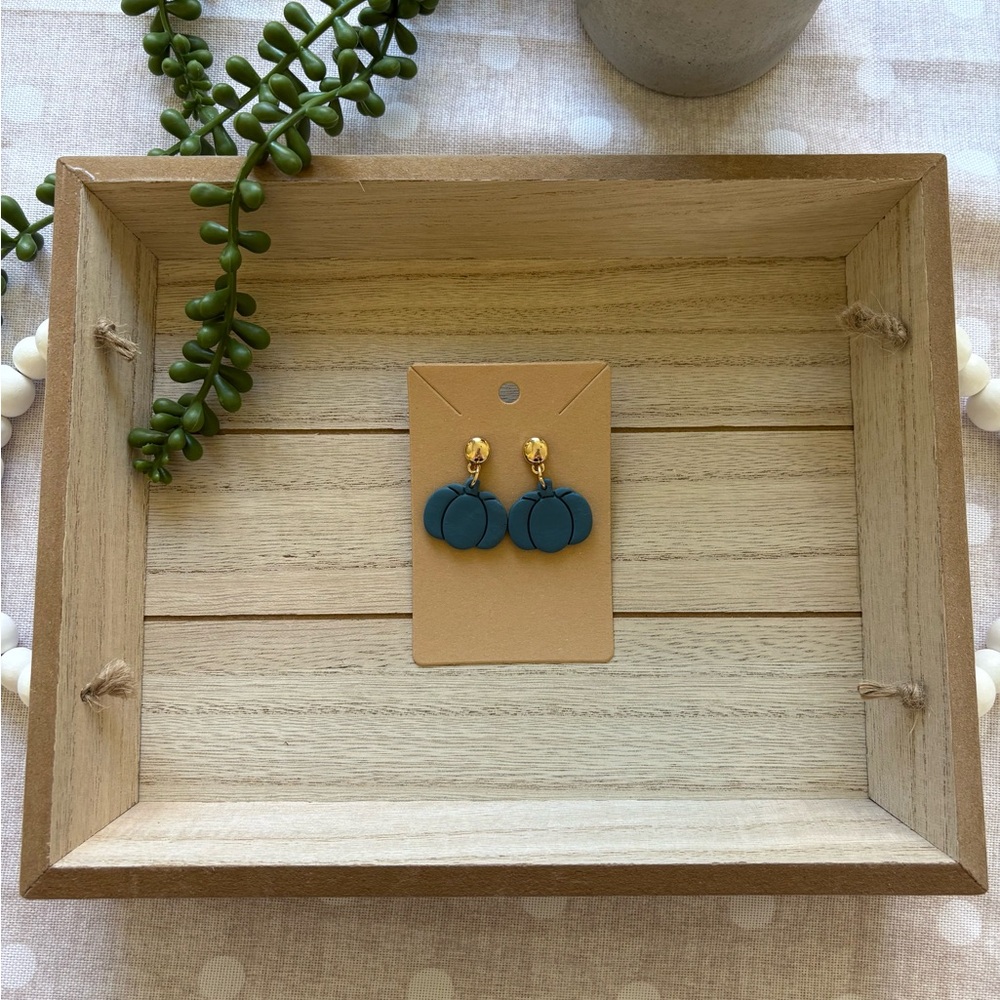 Blue and Gold Pumpkin Dangle Earrings